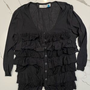Sparrow Black Tiered Ruffle Knit Cardigan, Size L